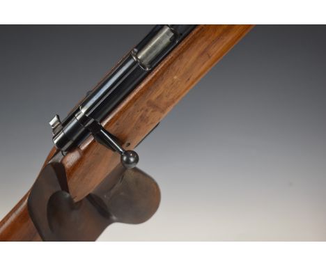 Anschutz model Match 54 .22 bolt-action target rifle with raised cheek piece, adjustable trigger, thumb hole grip and 27 inch