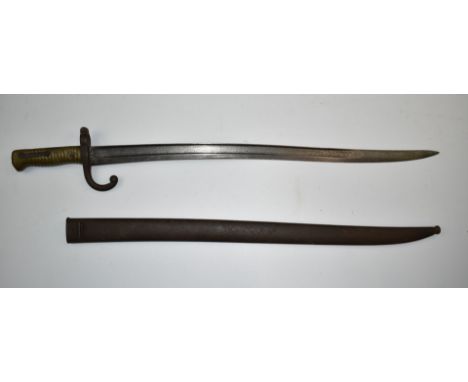 French 1866 pattern chassepot bayonet with 57cm yataghan blade and scabbard.&nbsp;PLEASE NOTE ALL BLADED ITEMS ARE SUBJECT TO