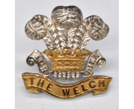 British Army Welch Regiment officer's silver and gilt cap badge