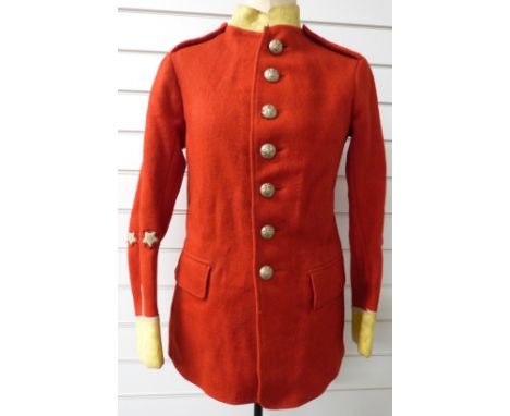 British Army 'Red Coat' scarlet tunic of rough cloth with 1st Battalion Middlesex Volunteer woven shoulder titles, General Se