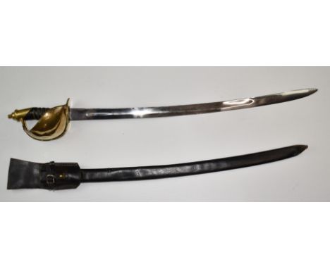 Reproduction Naval cutlass / short sword with leather scabbard and belt loop. PLEASE NOTE ALL BLADED ITEMS ARE SUBJECT TO OVE