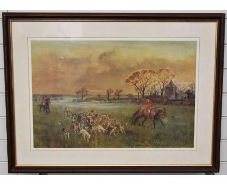 Lionel Edwards limited edition 205/250 print of the Crawley and Horsham Hounds at Twineham Church, 43 x 63cm