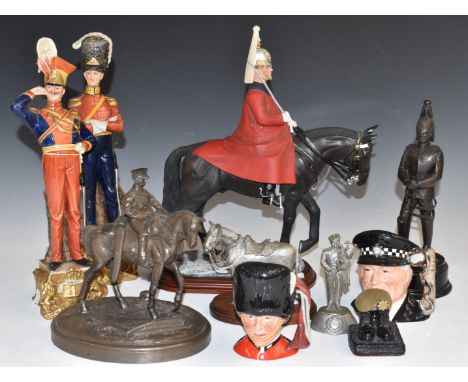 Military themed ceramic and other figures including Ballantynes of Walterburn Lifeguard, Naples soldiers, resin figures and R