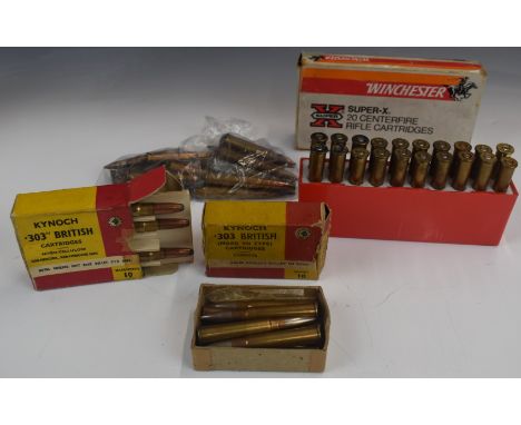 Fifty-four .303 rifle cartridges including Kynoch and Winchester. PLEASE NOTE THAT A VALID RELEVANT FIREARMS/SHOTGUN CERTIFIC