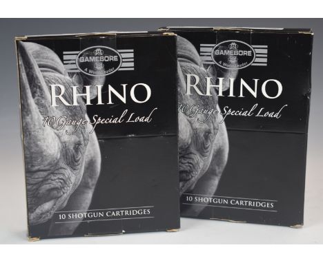 Twenty Gamebore Rhino 10 bore shotgun cartridges, all in original boxes.&nbsp;PLEASE NOTE THAT A VALID RELEVANT FIREARMS/SHOT