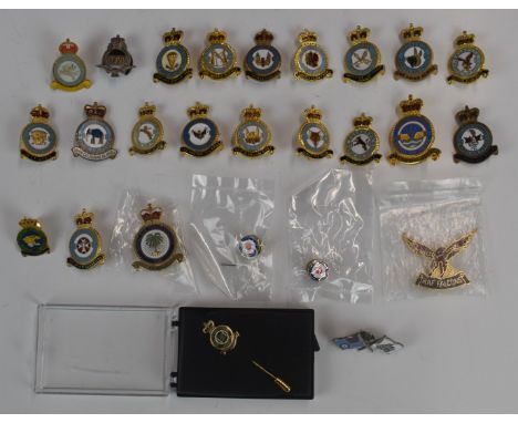 Collection of Royal Air Force metal and enamel badges including No1 Parachute Training School, 23 Squadron, 99 Squadron, 617 