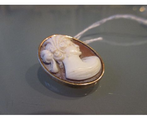 Small oval carved shell cameo portrait brooch