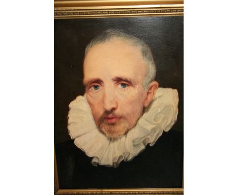 Oil on panel, portrait of Cornelius Van Der Geest, after Anthony Van Dyck, 12.5ins x 9ins, gilt framed