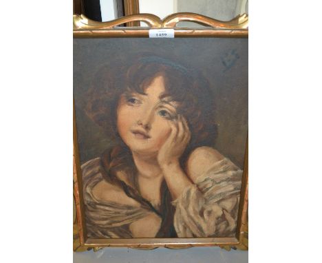 19th / 20th Century oil, half length portrait of a young lady, monogrammed P.S., housed in an Italian giltwood frame, 15ins x
