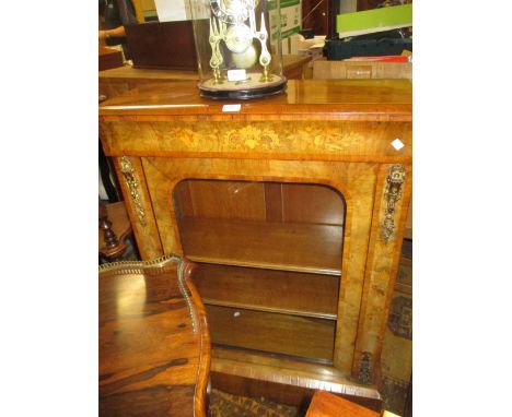 Good quality Victorian walnut floral marquetry and ormolu mounted pier cabinet, having single glazed panel door on a plinth b