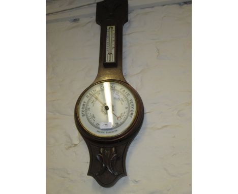 Oak cased aneroid barometer / thermometer (a/f)