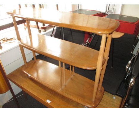Ercol light ash three tier floor standing bookcase on casters
