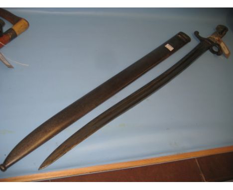 19th Century French bayonet with engraved blade and steel scabbard