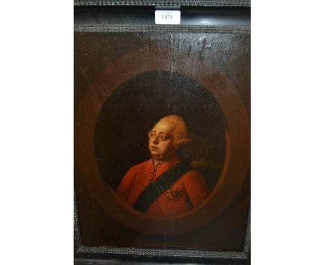 Antique ebonised framed oil, possibly on print base, portrait of a gentleman, inscribed ' Frederick 2nd Earl of Guildford ', 