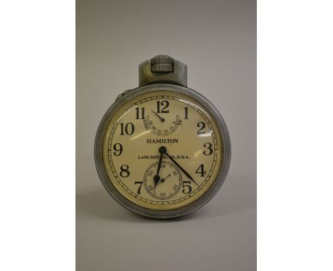 World War II Hamilton U.S. Navy model 22 chronometer pocket watch, the enamel dial with Arabic numerals, subsidiary up / down