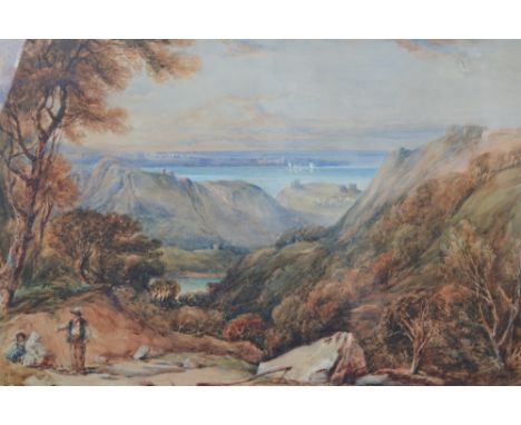 A. Van Dyke Copley Fielding, watercolour, an extensive Continental landscape with group of figures to the foreground, signed 