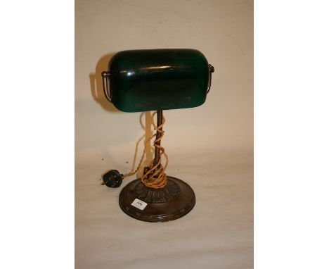 Early 20th Century bronzed metal studio lamp with green glass shade