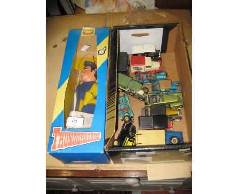 1992 Pelham puppet ' Virgil Tracey ' together with a small box containing a quantity of various die-cast model vehicles