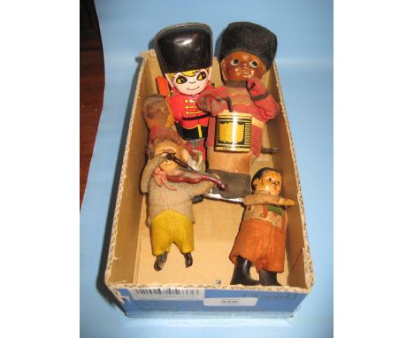 Five various clockwork model figures (some damages)