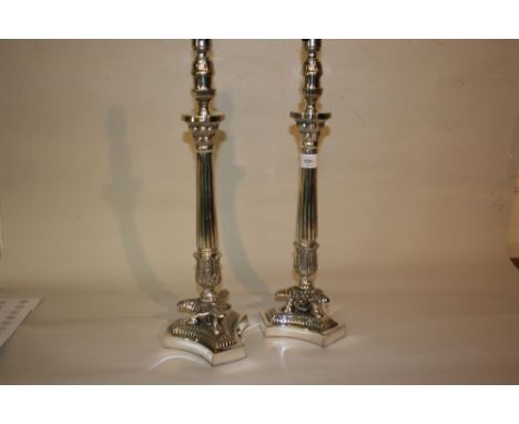 Pair of small Empire style silver plated table lamp bases