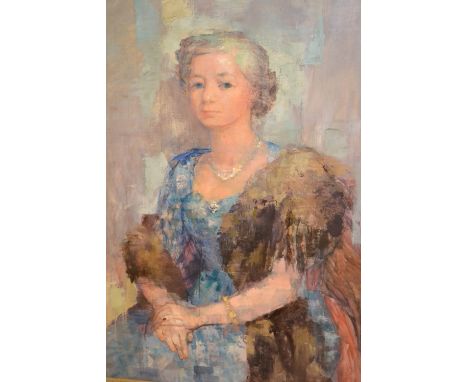 John Napper, oil on canvas, portrait of Lady Nosworthy, signed and dated 1956, 38ins x 29ins, gilt framed