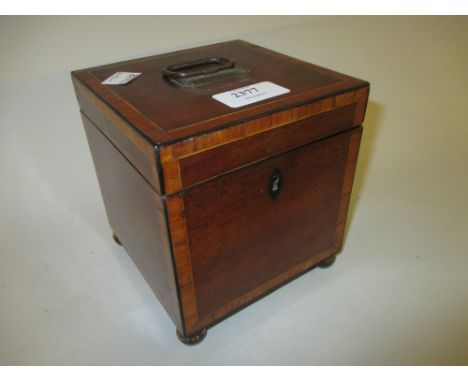 George III mahogany satinwood crossbanded and line inlaid tea caddy
