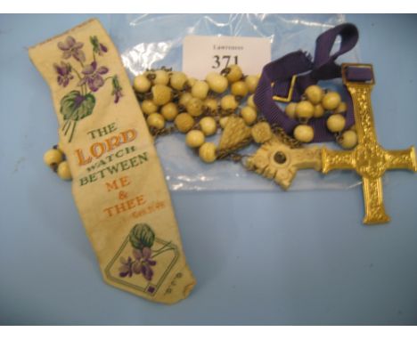 Small Stanhope viewer in the form of a crucifix on necklace together with a small Stevengraph type bookmark