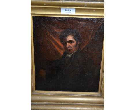 19th Century English school oil on canvas, half length portrait of a gentleman, together with a small oil of a Victorian lady