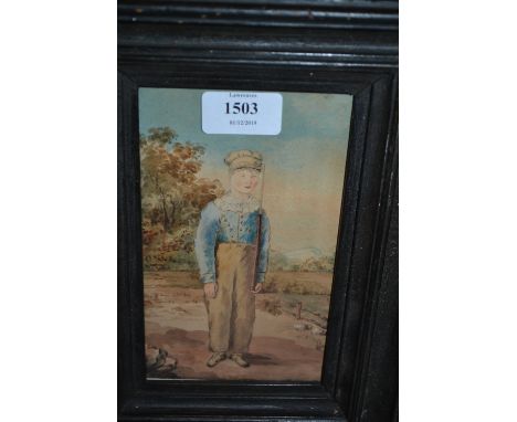 Two early 19th Century naive school watercolours, children with a bow and arrow and boy playing as a soldier, both in origina