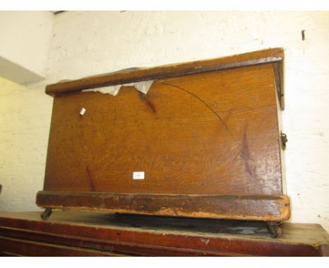 19th Century faux wood painted pine trunk on casters