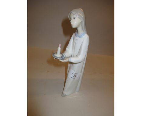 Lladro figure of a girl with a chamber stick in original box, a Burslem lustre ware bowl decorated with birds, two floral dec