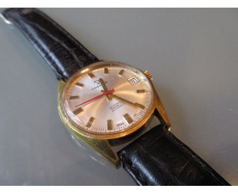 Gentleman's gold plated Tressa wristwatch with automatic Incabloc movement, silvered dial, baton numerals, sweep seconds hand