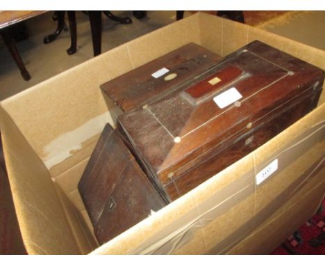 Rosewood mother of pearl inlaid tea caddy together with a quantity of other boxes (all for restoration)