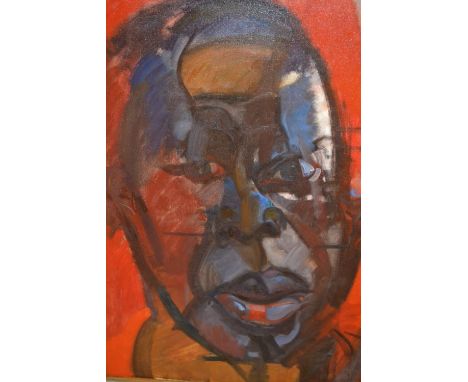 Agnes Guillon, 20th Century oil on canvas, abstract portrait, signed and dated '73, 43ins x 33ins, framed