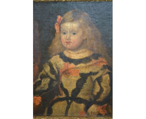 19th Century oil on canvas laid onto board, portrait of a child with a ribbon in her hair, 13ins x 10ins