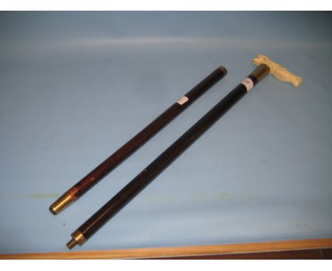 Two part walking stick with Chinese carved ivory handle