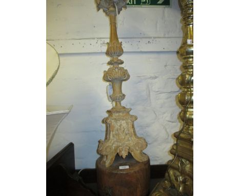 Late 17th / early 18th Century Continental carved lime wood candle stand adapted for use as a table lamp