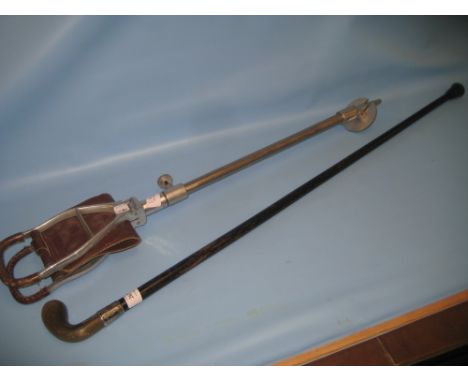 Silver mounted walking stick with a horn grip together with a shooting stick