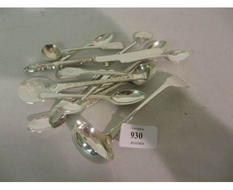 19th Century Scottish silver ladle together with a quantity of various silver spoons and a silver handled tea knife