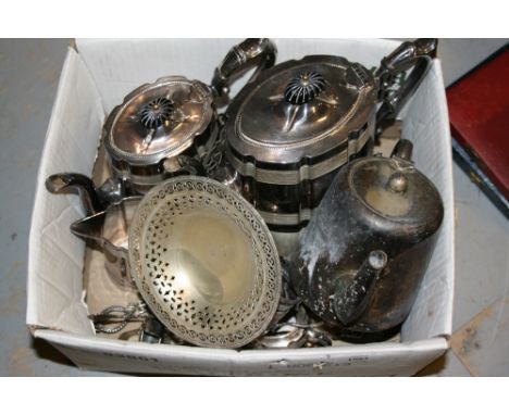 Four piece oval plated tea and coffee service together with a quantity of other plated items