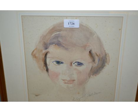 Elizabeth Scott Moore, watercolour, portrait of a young girl (with foxing), signed in pencil, gilt framed, 10ins x 10ins