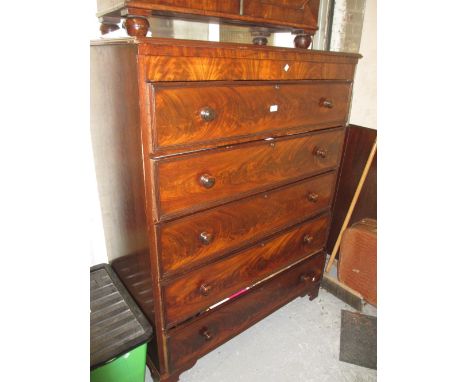 Good quality early 20th Century mahogany tallboy having moulded top above five long drawers with knob handles, raised on shap