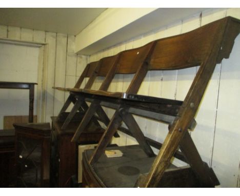 Unusual oak church chapel bench with four separate folding seat bases, circa 1900