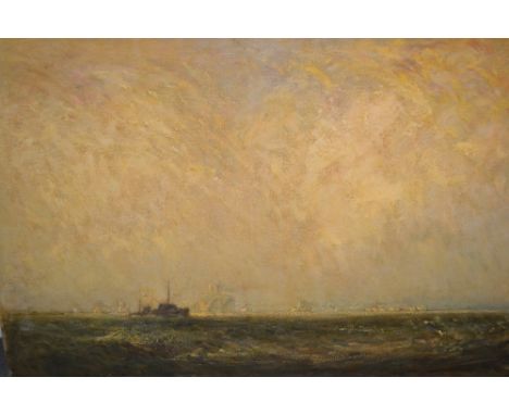 Late 19th / early 20th Century oil on canvas, shipping scene, circle of Norman Wilkinson, unsigned, unframed, 52.5ins x 35ins