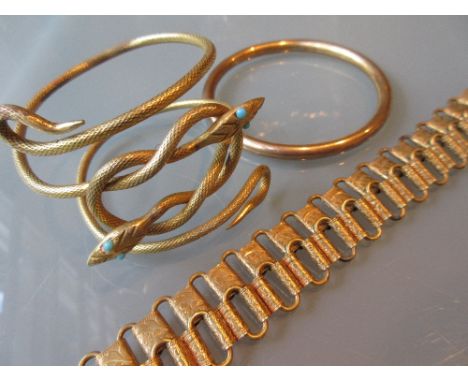 Bag containing a small quantity of gilt metal jewellery including a snake form bangle