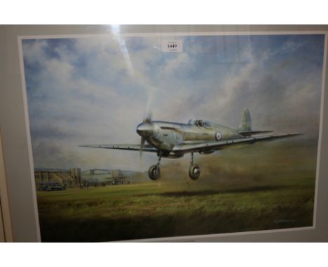 J.W. Mitchell, artist signed Limited Edition print, ' First Flight of the Spitfire ', also signed by three test pilots