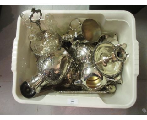 Plated and glass condiment set, a plated chamber stick together with a quantity of other plated items