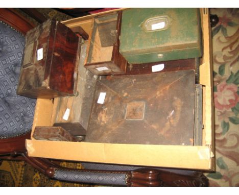 Rosewood sarcophagus shaped tea caddy together with a quantity of various other boxes (all for restoration)
