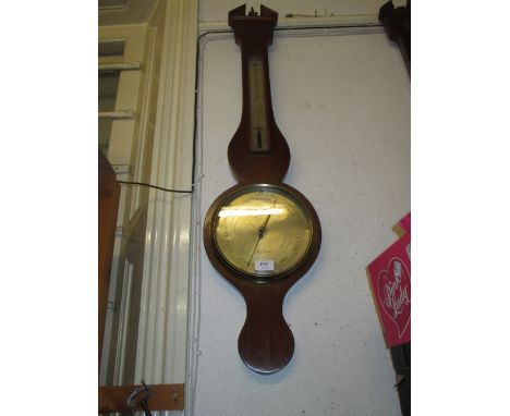 Early 19th Century mahogany banjo shaped wheel barometer thermometer by P. Intross, Chatham