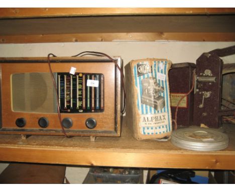 Pye Cambridge radiogram, Kodatoy universal model and a boxed Alphax projector